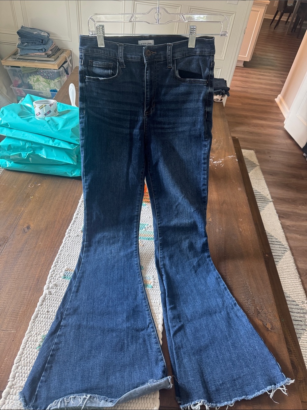 Sneak Peek Dark Blue Flare Jeans with Raw Hem